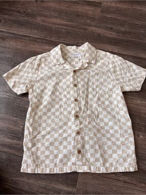 Grayson Threads Cream & White Checkerboard Short Sleeve Button-Down Shirt